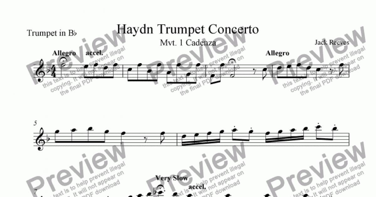 Haydn Trumpet Concerto - Cadenza - Bb Trumpet - Sheet Music PDF File