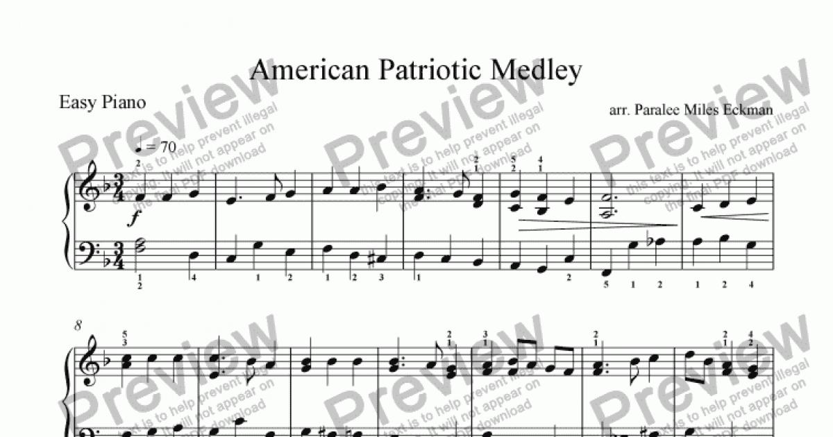 American Patriotic Medley Easy Piano Solo Download Sheet Music Pdf