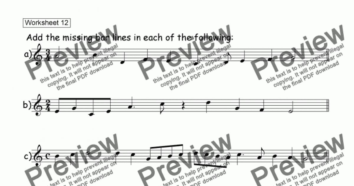 music worksheet drawing bar lines