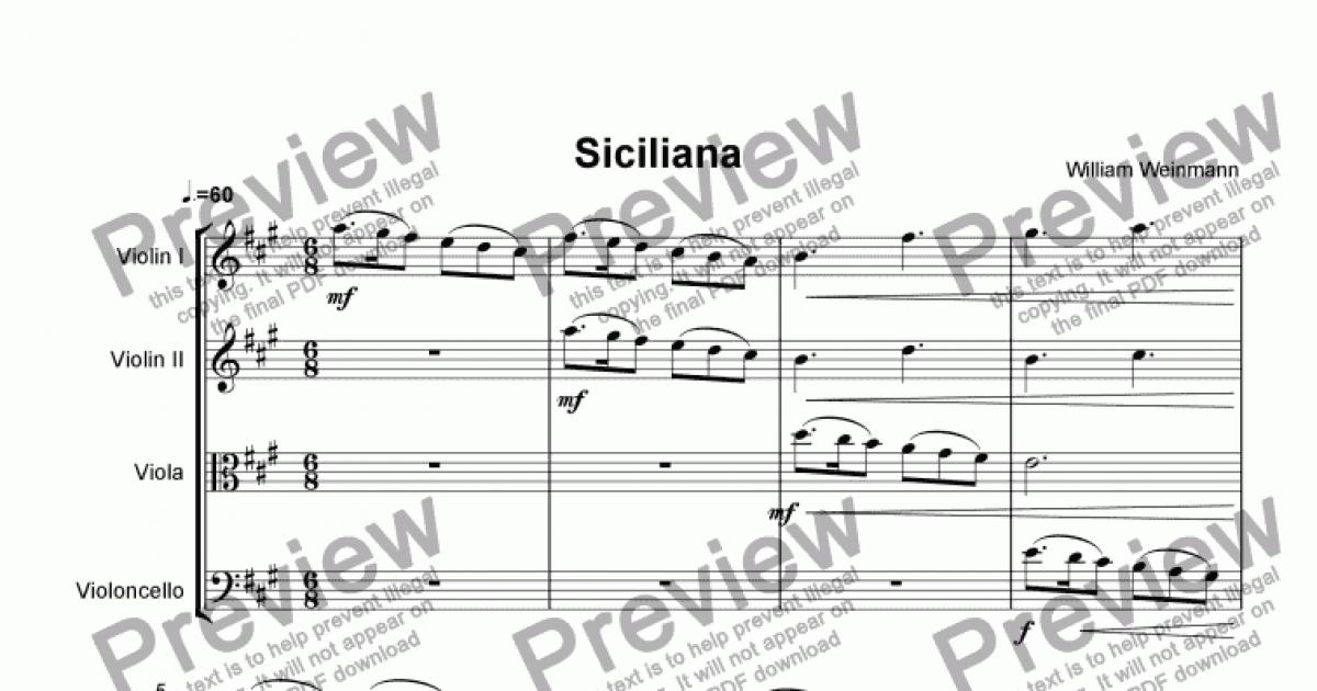 Siciliana for String quartet by William Weinmann - Sheet Music PDF file to  download