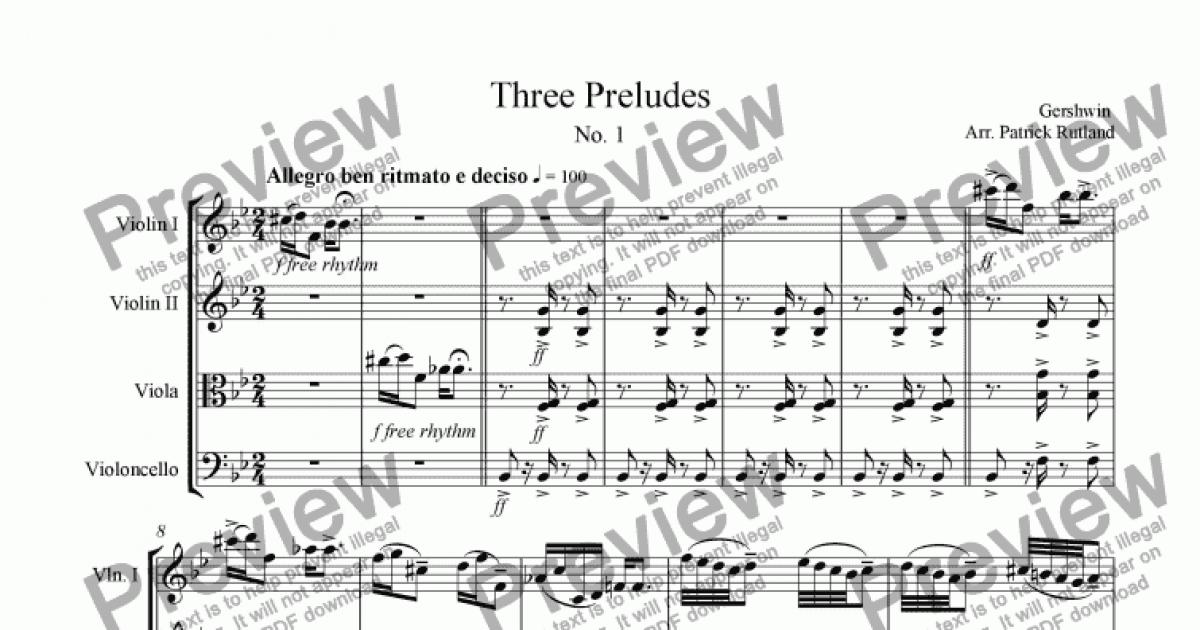 Gershwin 3 Preludes, Number 1 For String Quartet - Download PDF File