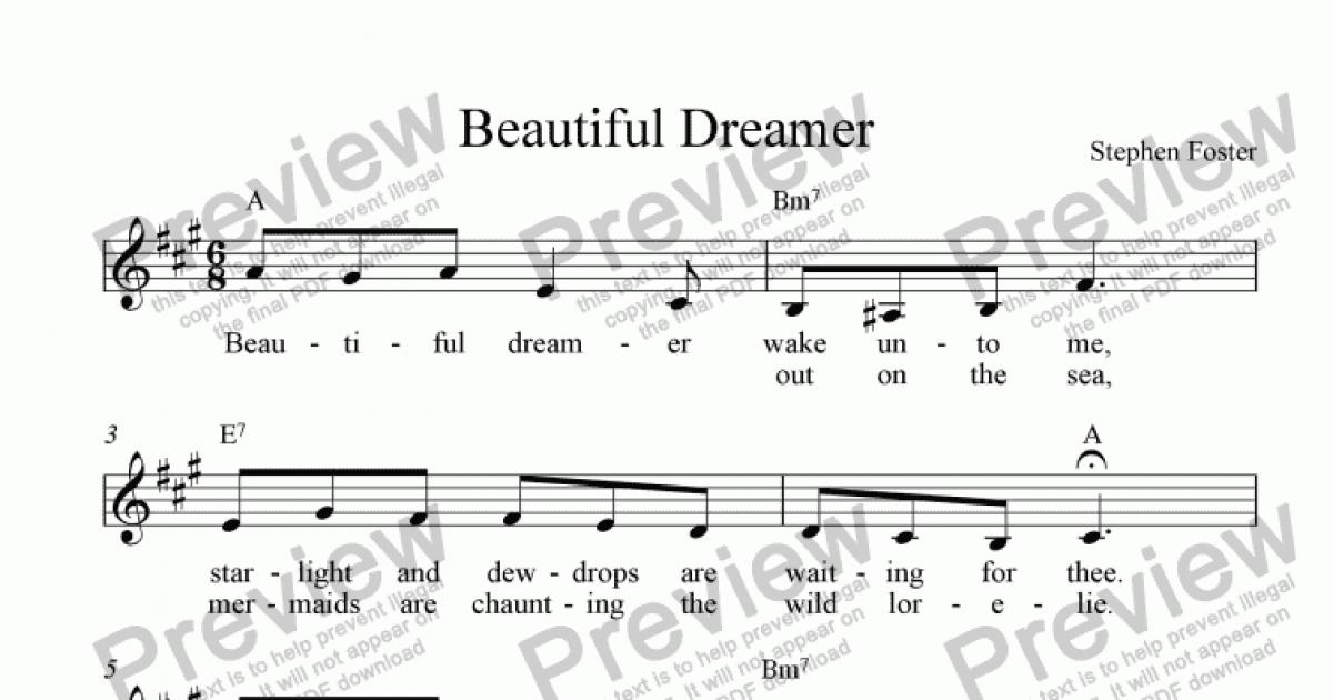 Beautiful Dreamer Lead Sheet in Singable Key Sheet