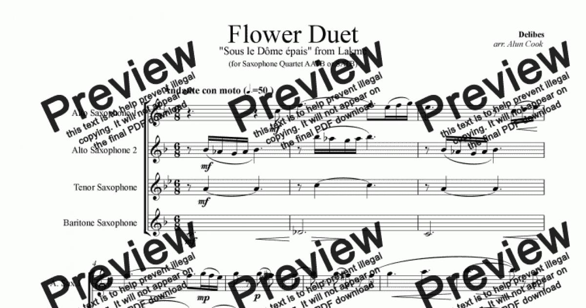 Flower Duet From Lakme Saxophone Quartet Download Sheet Music Pdf