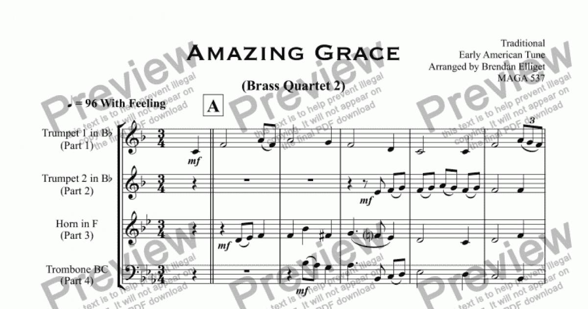 Amazing Grace - Brass Quartet 2 - Download Sheet Music PDF file