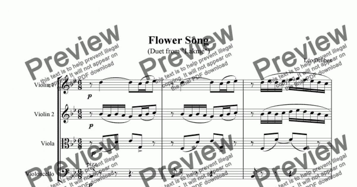 Flower Song Duet From Lakme Download Sheet Music String Quartet Arr