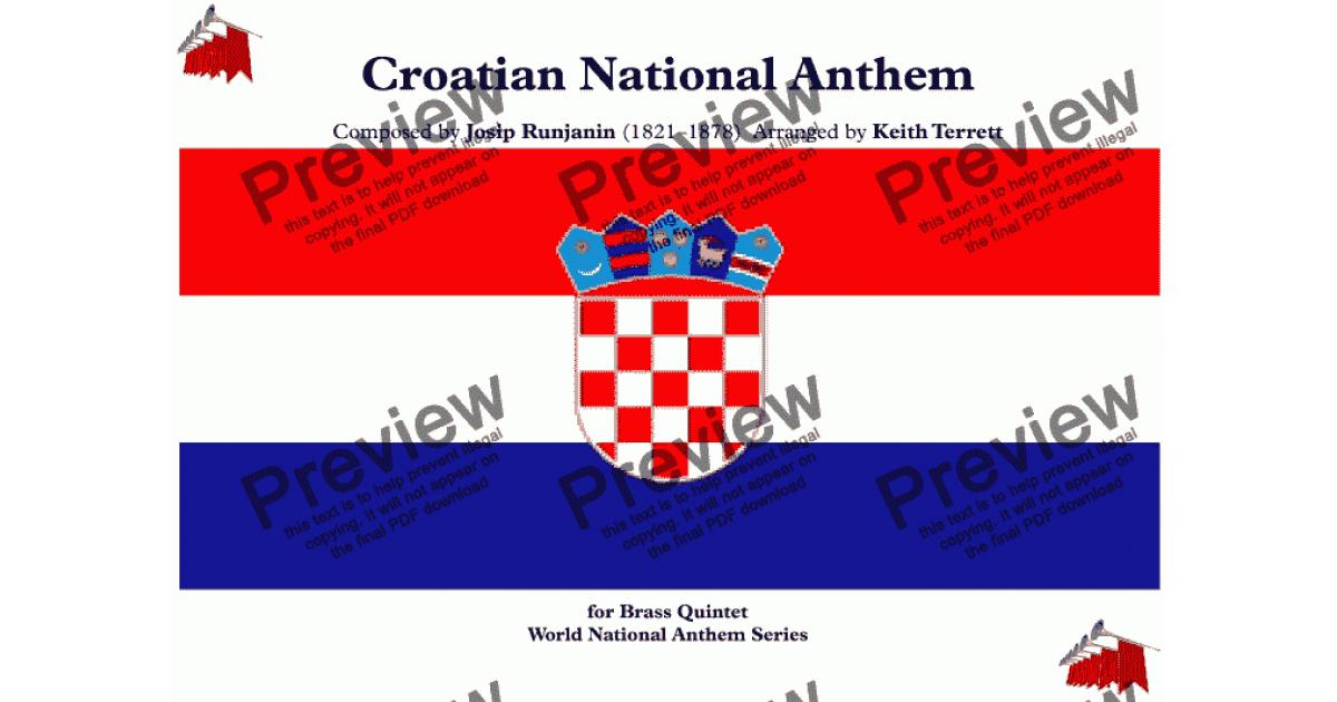 Croatian National Anthem For Brass Quintet World National Anthem Series For Brass Quintet By Josip Runjanin Sheet Music Pdf File To Download