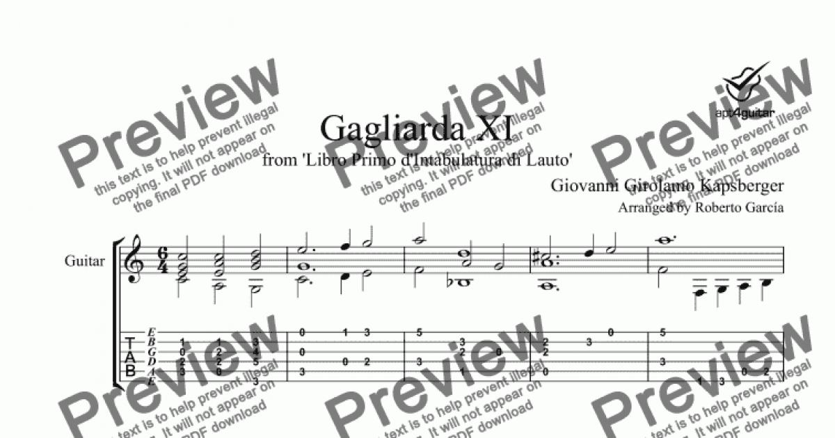 Gagliarda XI for solo guitar - Download Sheet Music PDF file