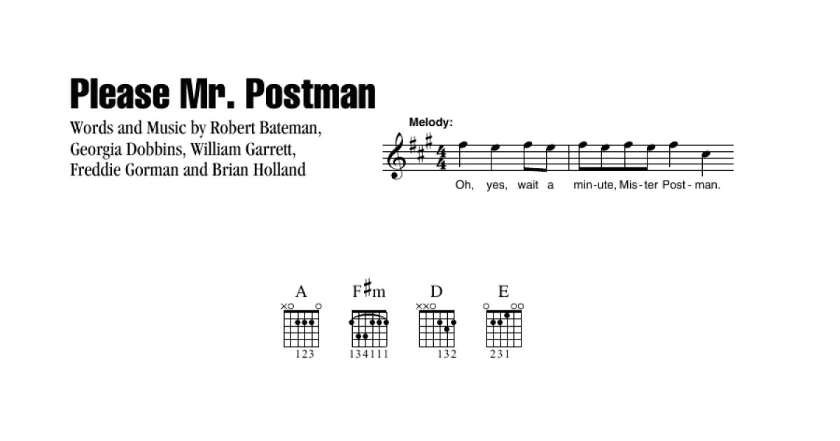 Please Mr Postman Guitar Chords Lyrics Print Sheet Music Now