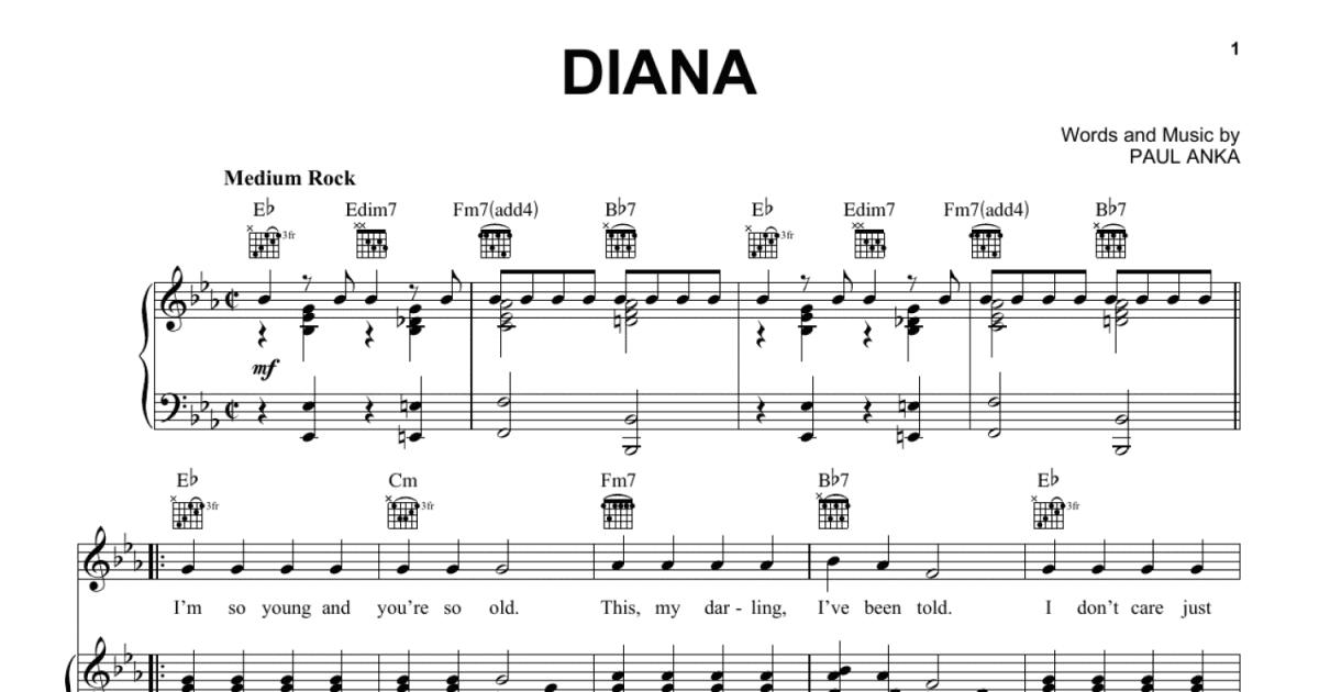 Diana Piano Vocal And Guitar Chords Right Hand Melody Sheet Music