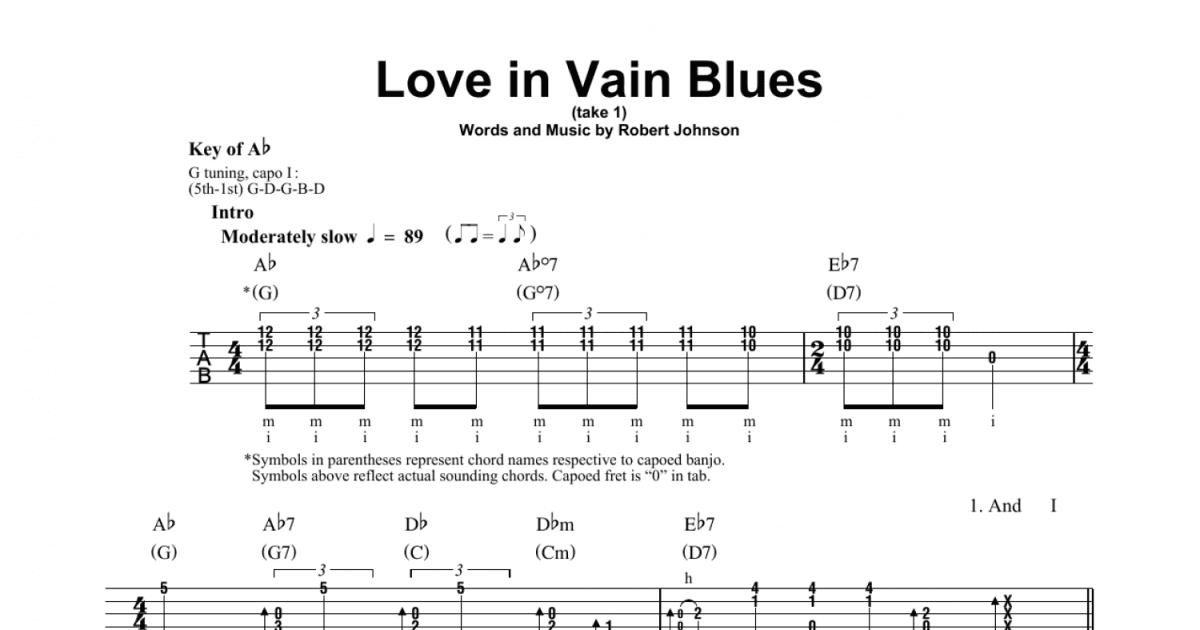Love In Vain Blues Banjo Tab Print Sheet Music Now