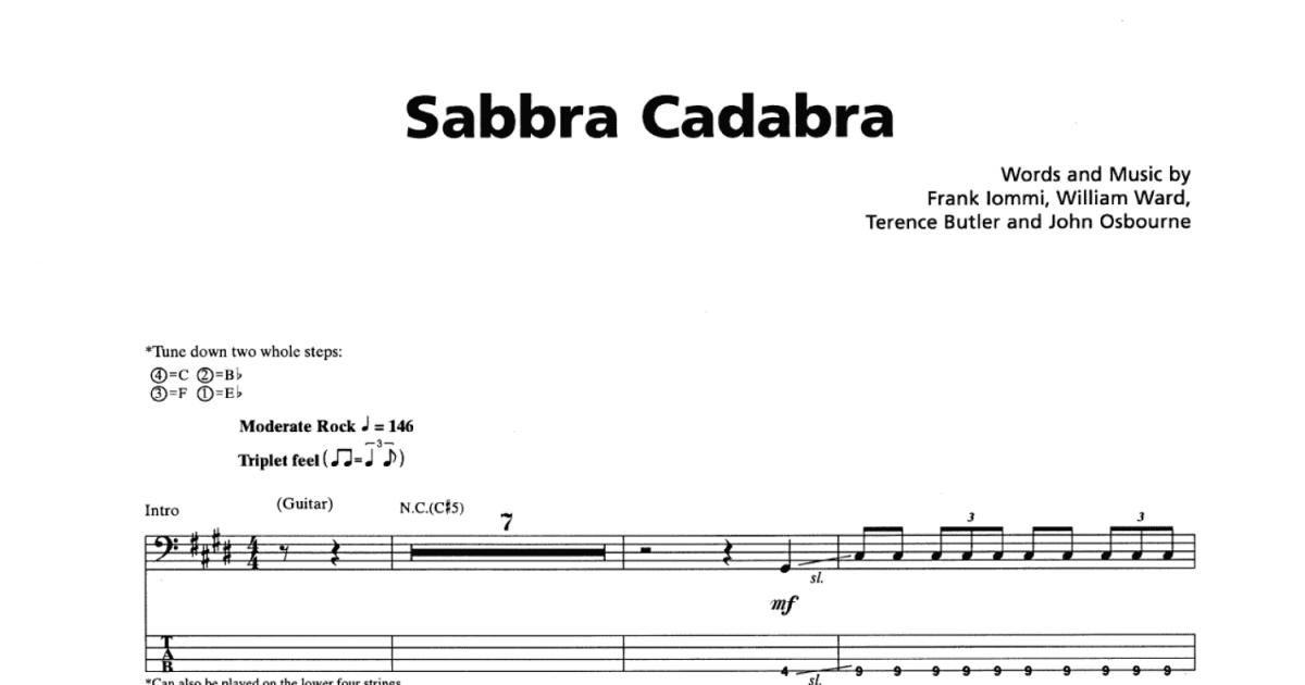 Sabbra Cadabra Bass Guitar Tab Print Sheet Music Now