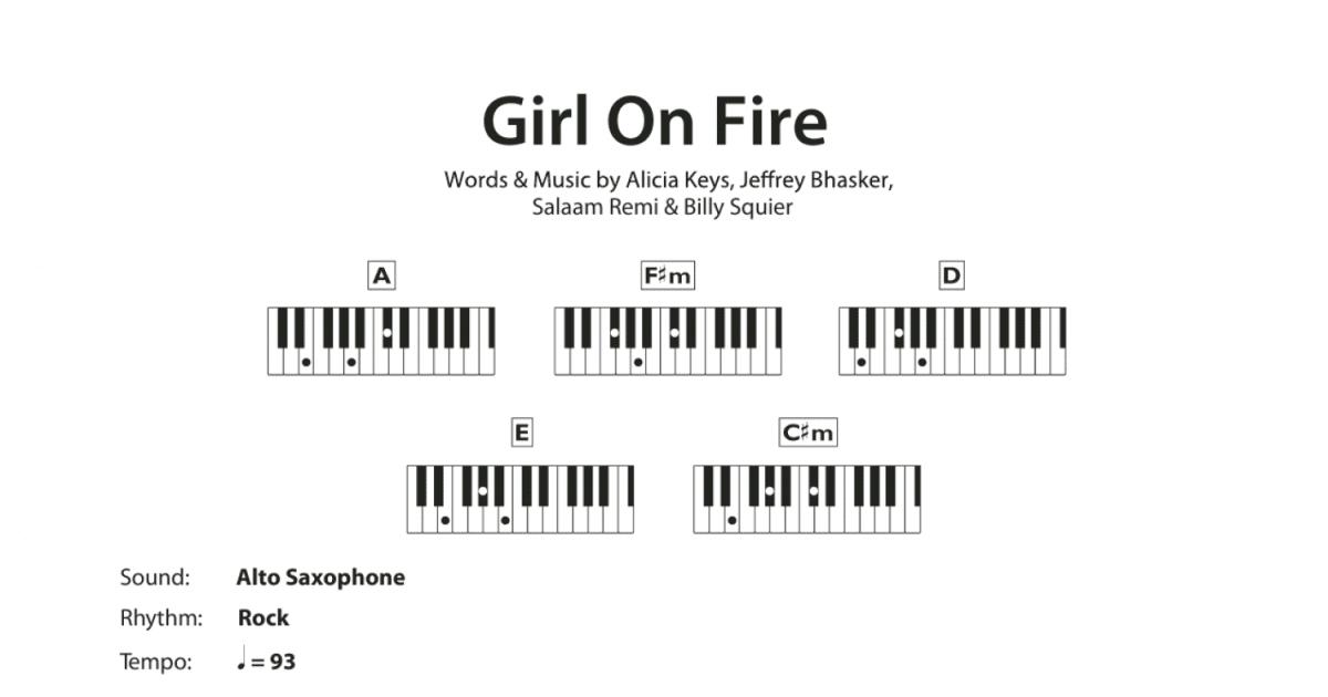 Girl On Fire (Piano Chords/Lyrics) Print Sheet Music Now