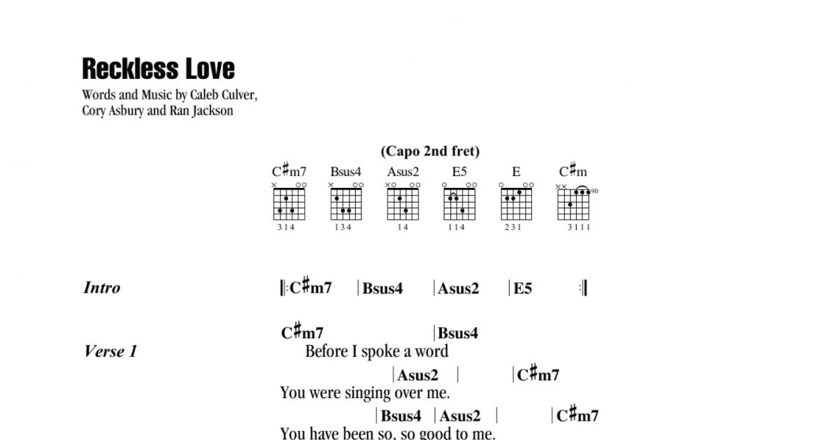 Reckless Love Guitar Chords Lyrics Print Sheet Music Now