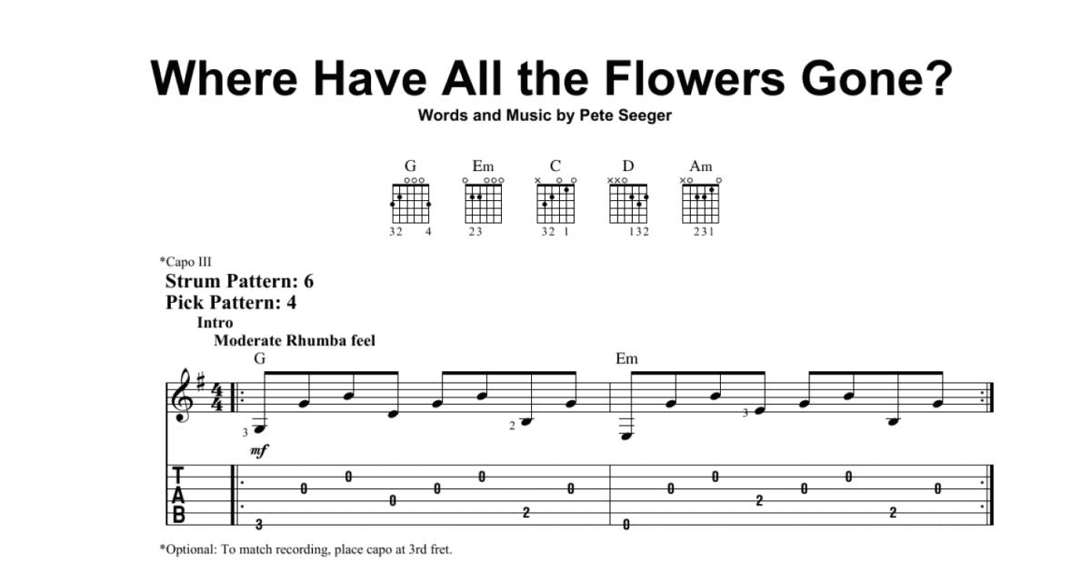 Where Have All The Flowers Gone? (Easy Guitar Tab) Print Sheet Music