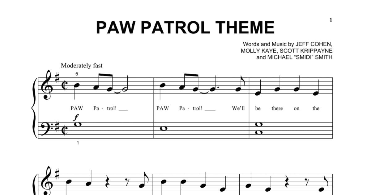beginner paw patrol theme song piano notes
