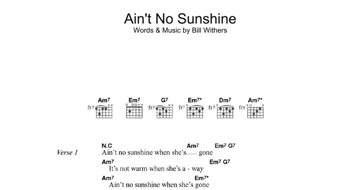 Aint No Sunshine Guitar Chordslyrics Print Sheet Music Now 