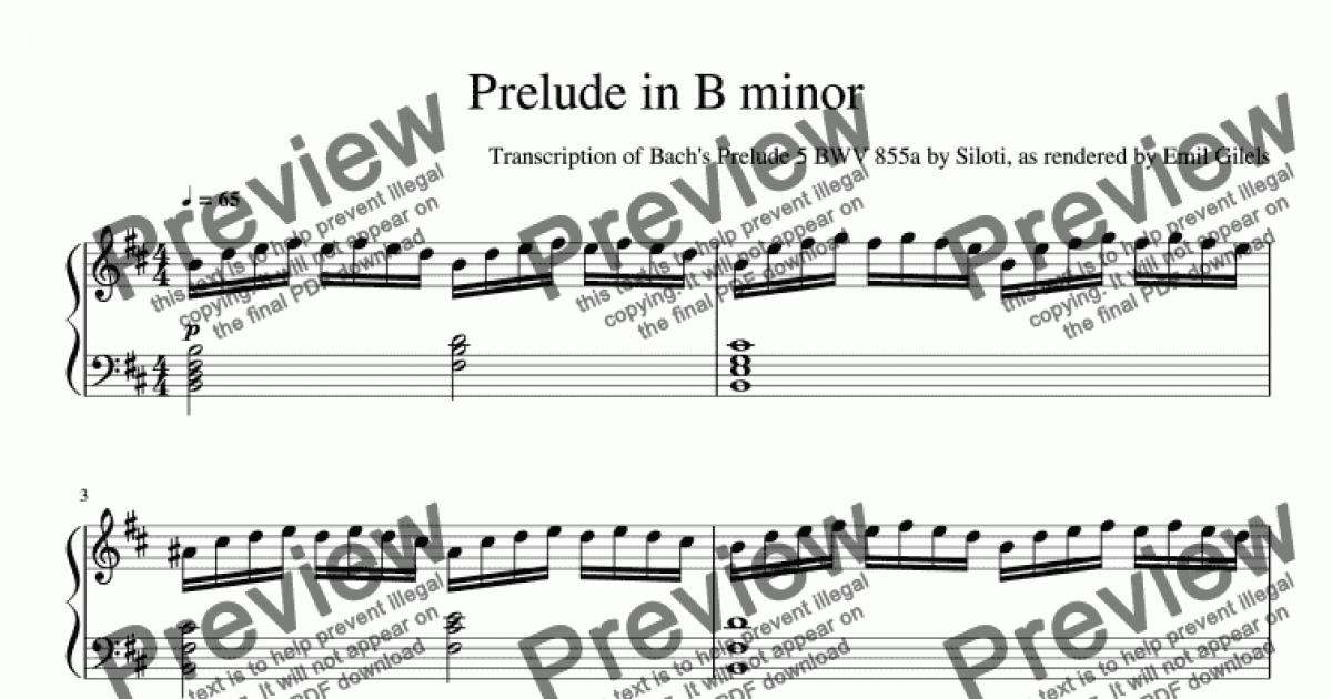 Prelude In B Minor -- Bach/Siloti - Download Sheet Music PDF File