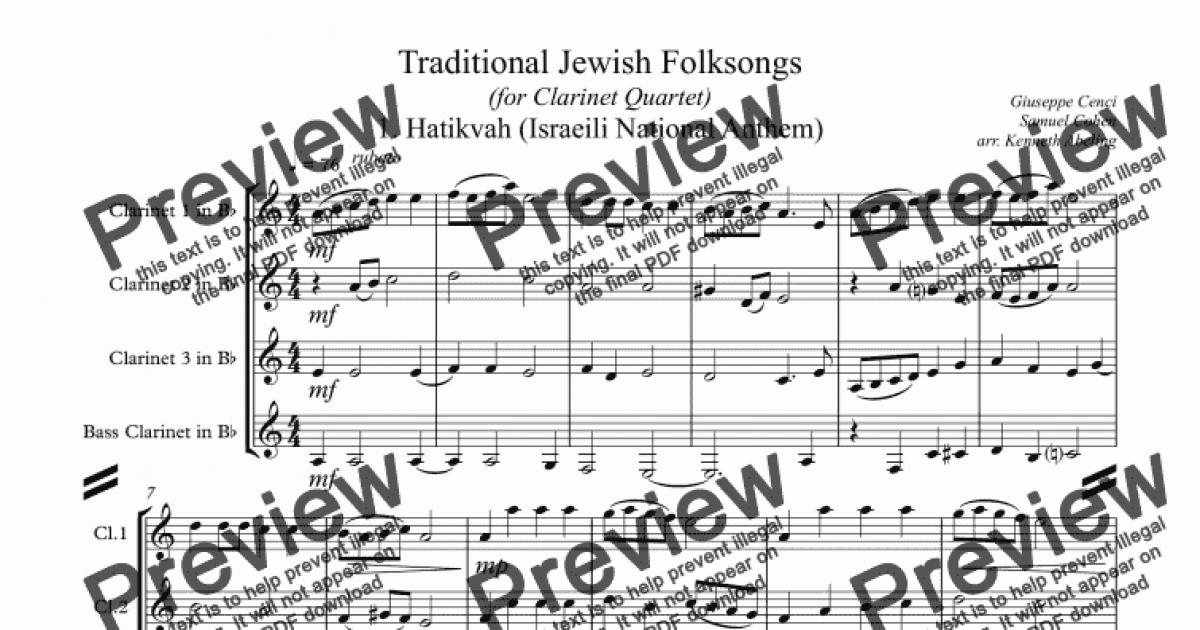 Traditional Jewish Folksongs (for Clarinet Quartet) - Sheet Music PDF