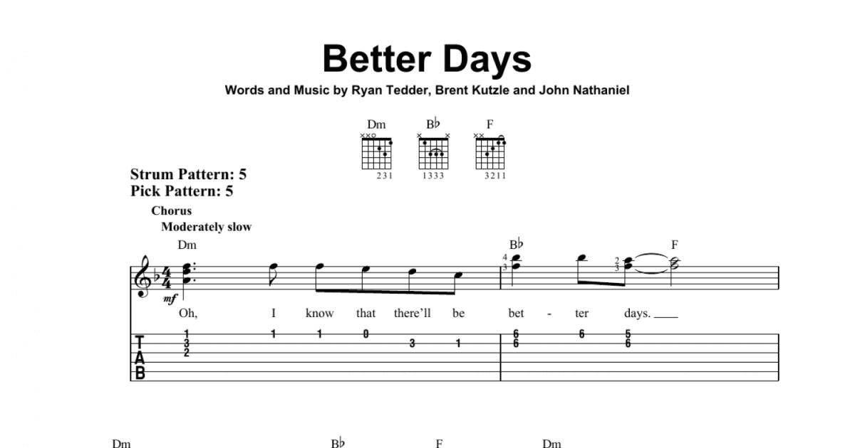 Better Days (Easy Guitar Tab) - Print Sheet Music Now