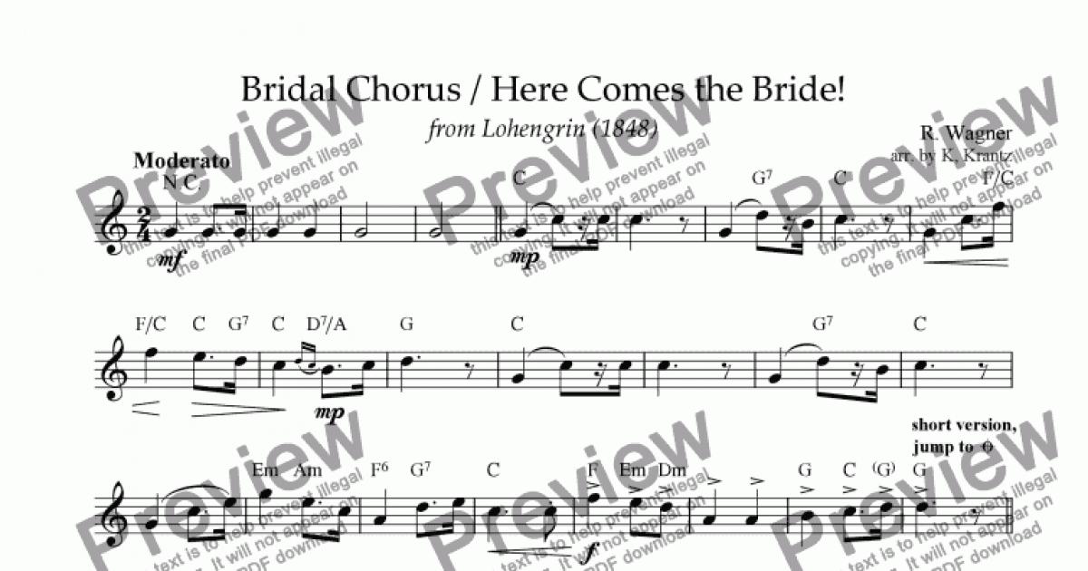 Bridal Chorus Here Comes The Bride Lead Sheet Guitar Chords C Major 7116