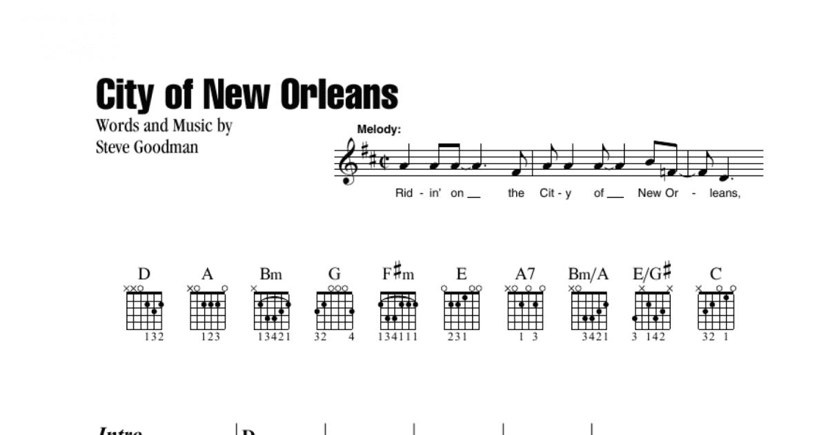 City Of New Orleans Guitar Chords Lyrics Print Sheet Music Now   346505 