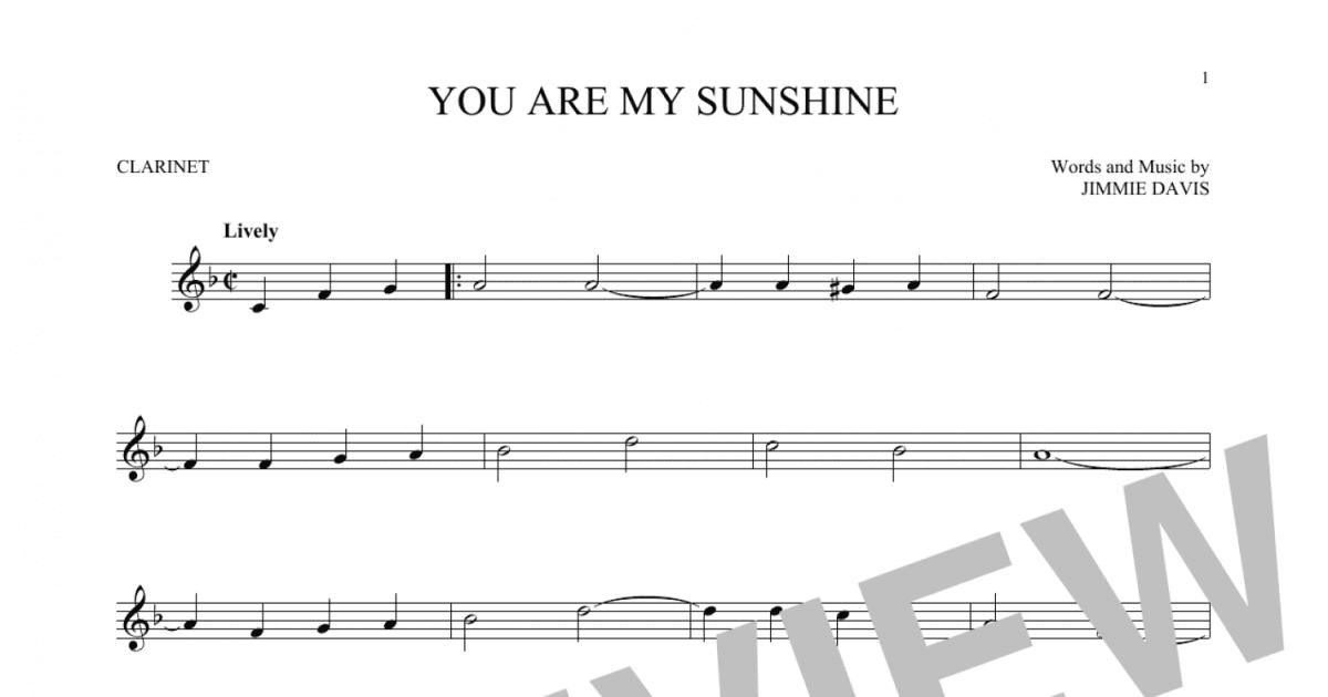 You Are My Sunshine Clarinet Solo Print Sheet Music Now 9699