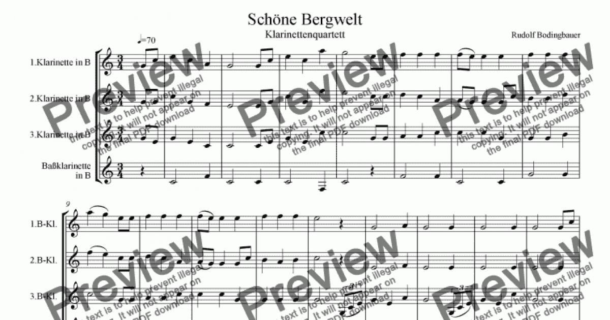 Sch ne Bergwelt Klarinettenquartett - Download Sheet Music PDF file