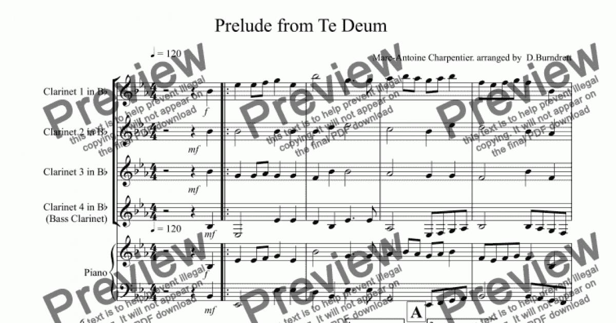 Prelude from Te Deum for Clarinet Quartet - Download Sheet Music PDF