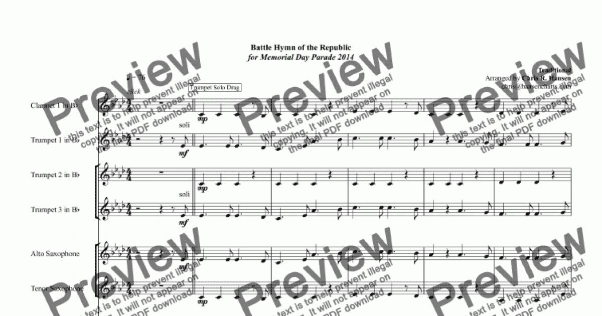 Battle Hymn Of The Republic For Memorial Day Parade 2014 - Sheet Music