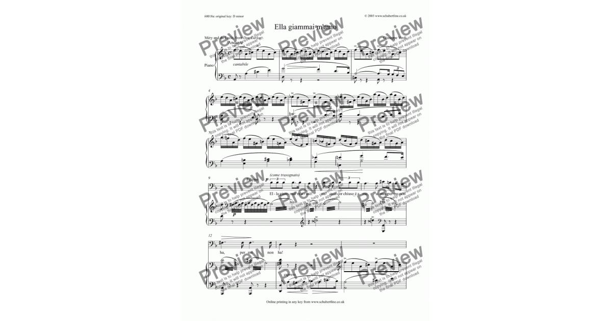 Ella giammai m’amo [Don Carlos: bass] for Voice + keyboard by Verdi - Sheet  Music PDF file to download