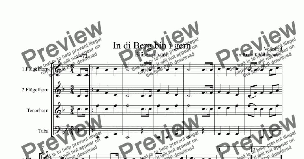 In di Berg bin i gern Brass Quartett - Download Sheet Music PDF file