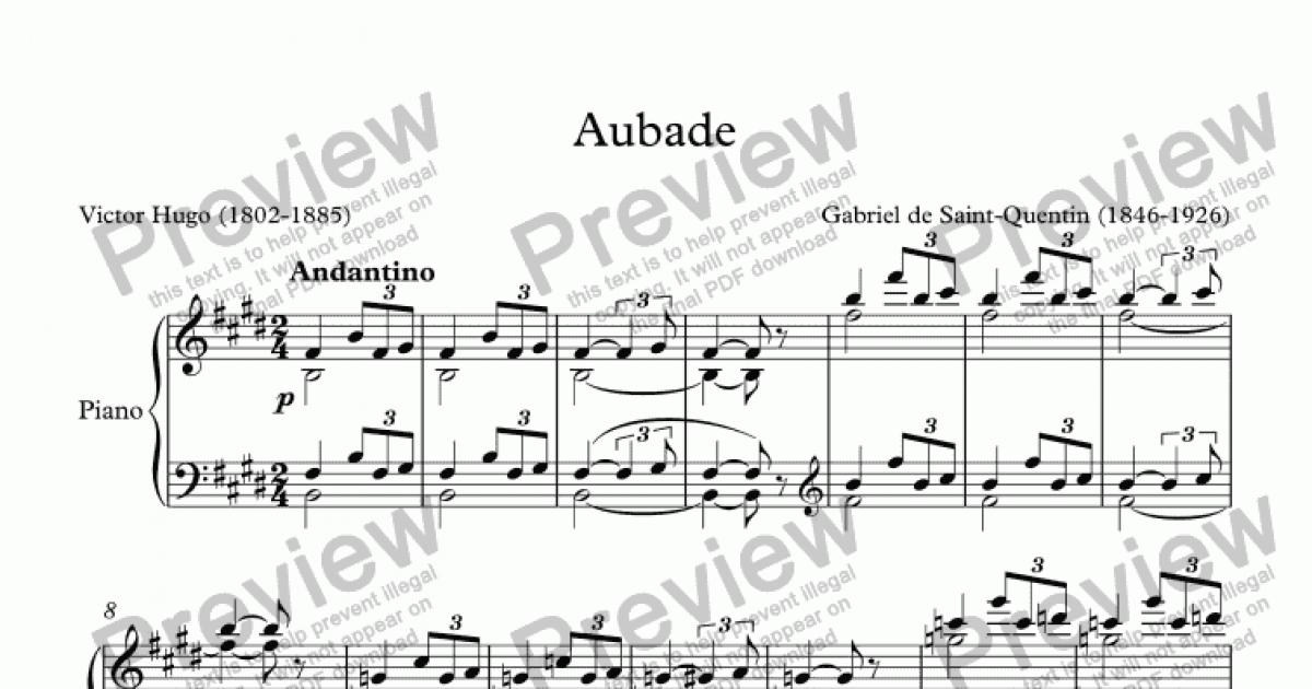 Aubade G. de Saint Quentin Victor Hugo for Voice keyboard by Gabriel de Saint Quentin 1846 1926 Sheet Music PDF file to download