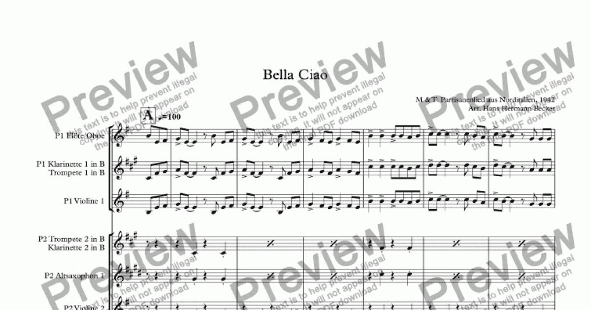 Bella Ciao for String Quartet (Full Score and Parts) [PDF]