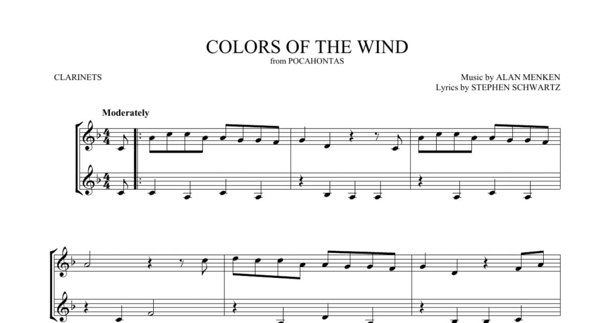 Colors Of The Wind (from Pocahontas) (Clarinet Duet) - Sheet Music