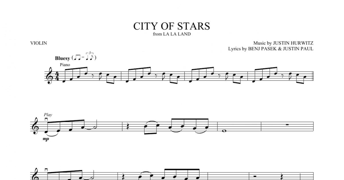 City of Stars (from La La Land) sheet music for violin solo (PDF)