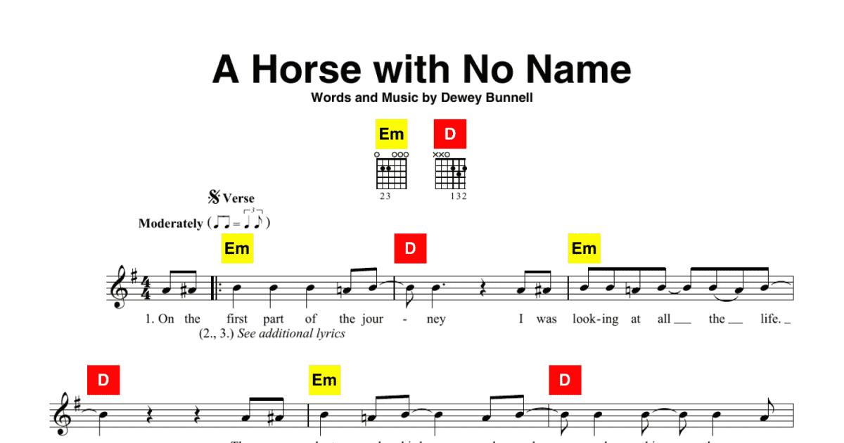 A Horse With No Name sheet music for guitar (chords) (PDF)