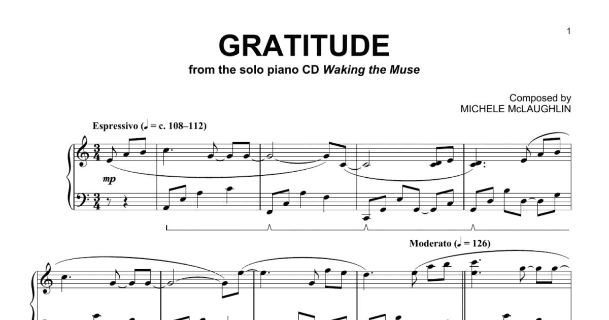 Gratitude Piano Solo Sheet Music to Print