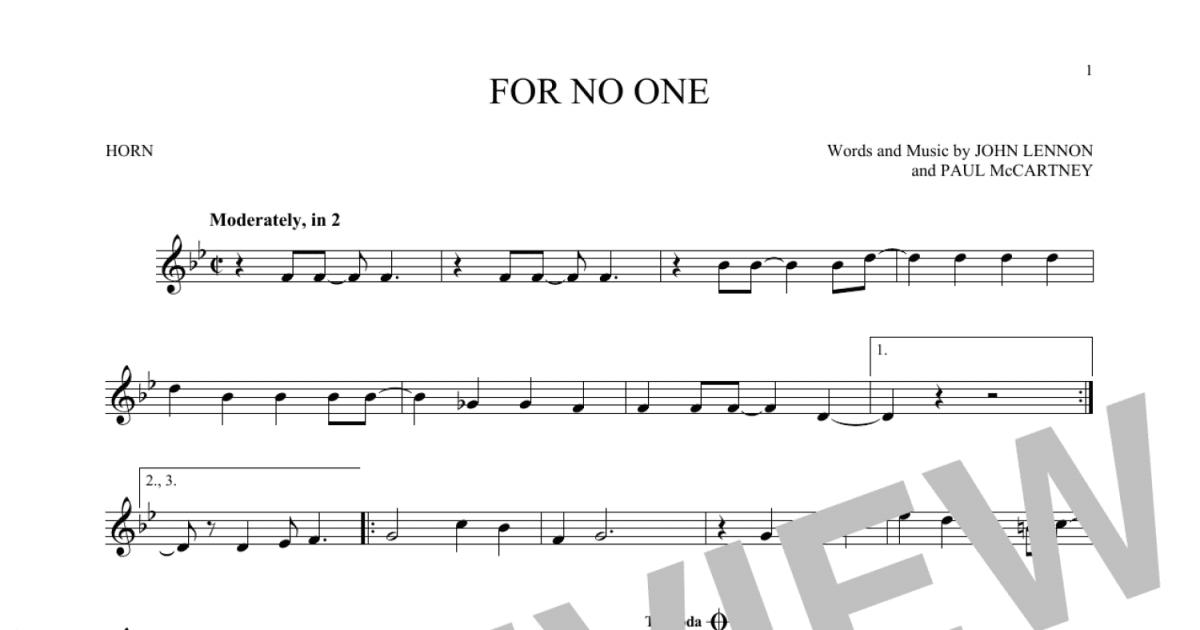 For No One French Horn Solo Print Sheet Music Now 8096