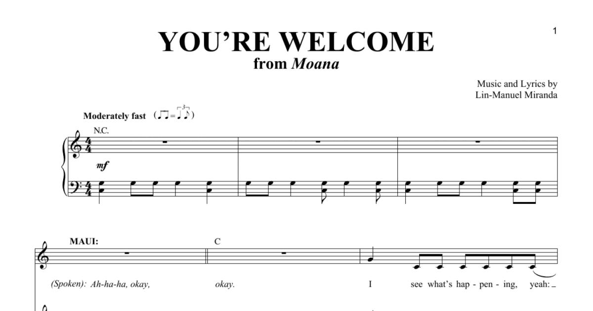 Youre Welcome From Moana Piano And Vocal Print Sheet Music Now