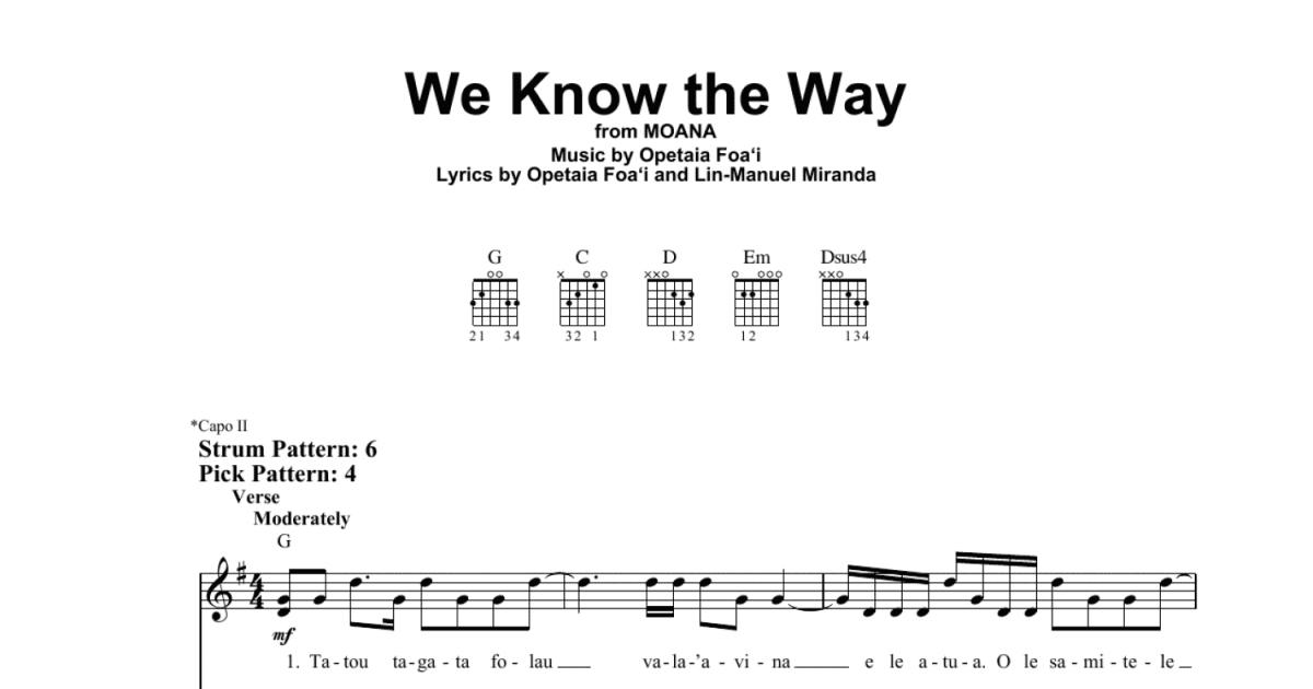 We Know The Way From Moana Easy Guitar Tab Print Sheet Music Now 9115