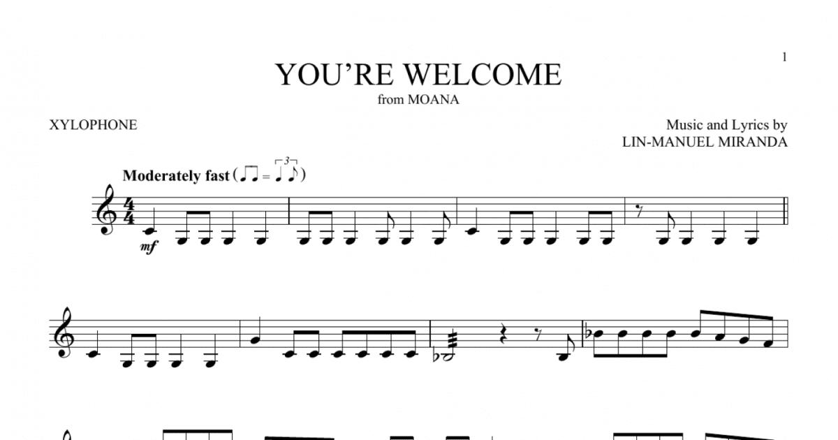 Youre Welcome From Moana Xylophone Solo Print Sheet Music Now