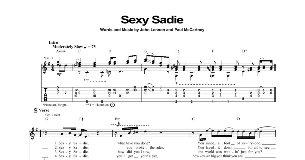 Sexy Sadie Guitar Tab Print Sheet Music Now