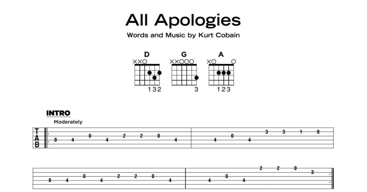 All Apologies Really Easy Guitar Print Sheet Music Now 8295