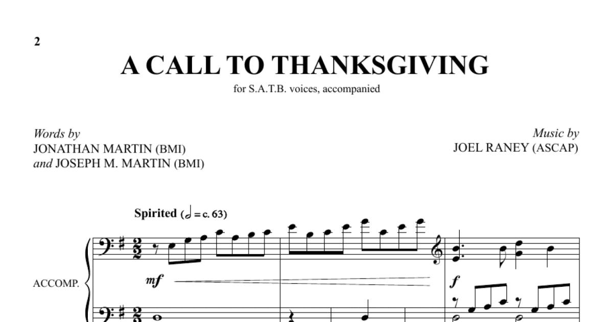 A Call To Thanksgiving Sheet Music, Joseph M. Martin