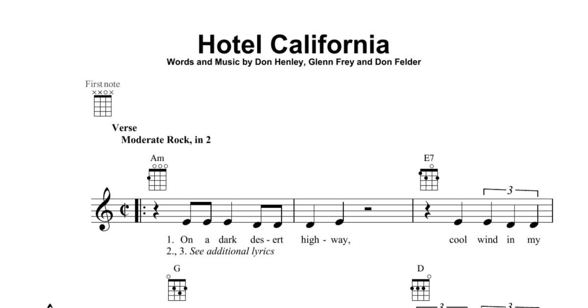 Hotel California Ukulele Print Sheet Music Now   309505 