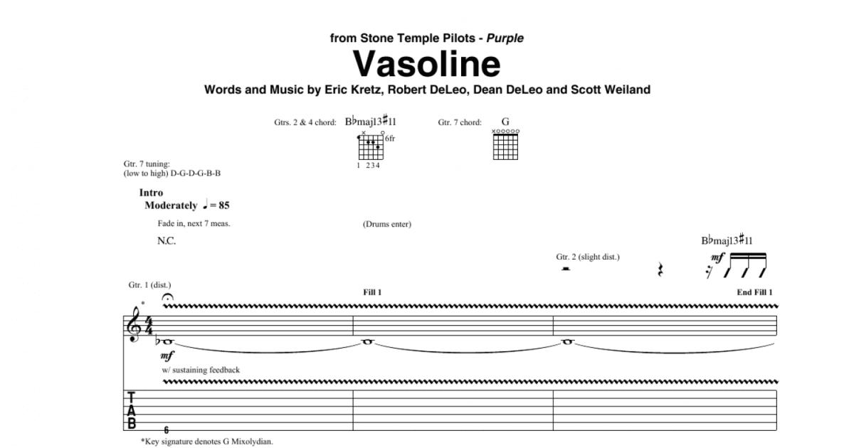 Vasoline by Stone Temple Pilots - Guitar Tablature - Digital Sheet Music