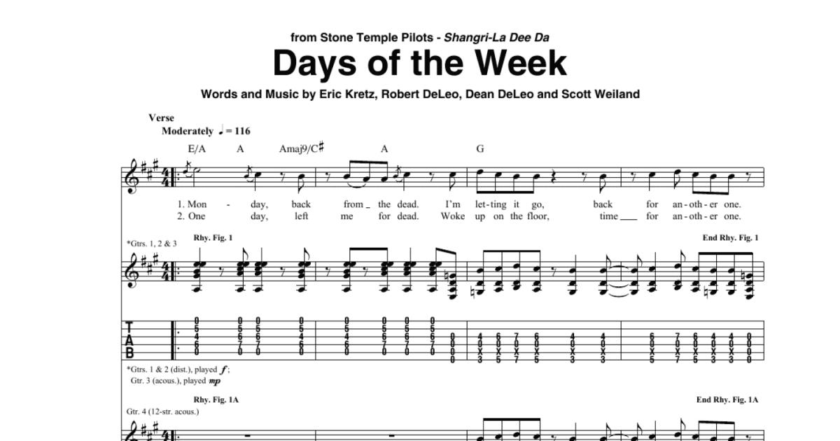 Days Of The Week (Guitar Tab) - Print Sheet Music Now