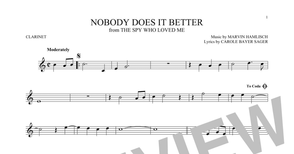 Nobody Does It Better Clarinet Solo Print Sheet Music Now