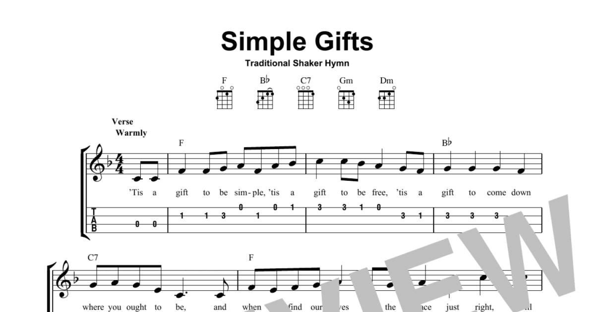 Jeri's YOUkulele Notes: Simple Gifts Chords and Melody - Staff and Tab