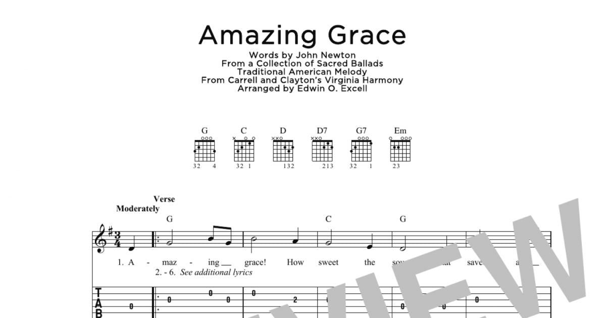 Amazing Grace Solo Guitar Print Sheet Music Now 1987